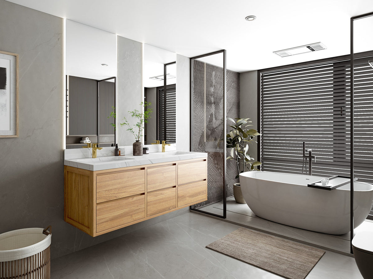 Madison Floating Teak 60 in. W x 22 in. D Double Sink Bathroom Vanity - Willow Bath and Vanity
