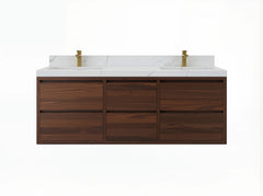 Madison Floating Teak 60 in. W x 22 in. D Double Sink Bathroom Vanity - photo 1
