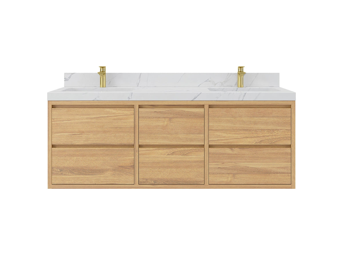 Madison Floating Teak 60 in. W x 22 in. D Double Sink Bathroom Vanity - Willow Bath and Vanity