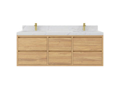 Madison Floating Teak 60 in. W x 22 in. D Double Sink Bathroom Vanity - photo 1