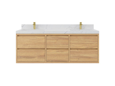 Madison Floating Teak 60 in. W x 22 in. D Double Sink Bathroom Vanity - Willow Bath and Vanity