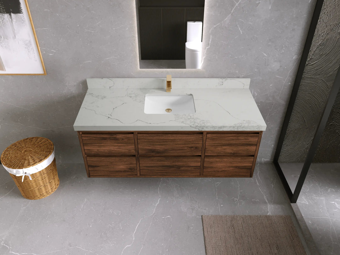 Madison Floating Teak 60 in. W x 22 in. D Single Sink Bathroom Vanity - Willow Bath and Vanity