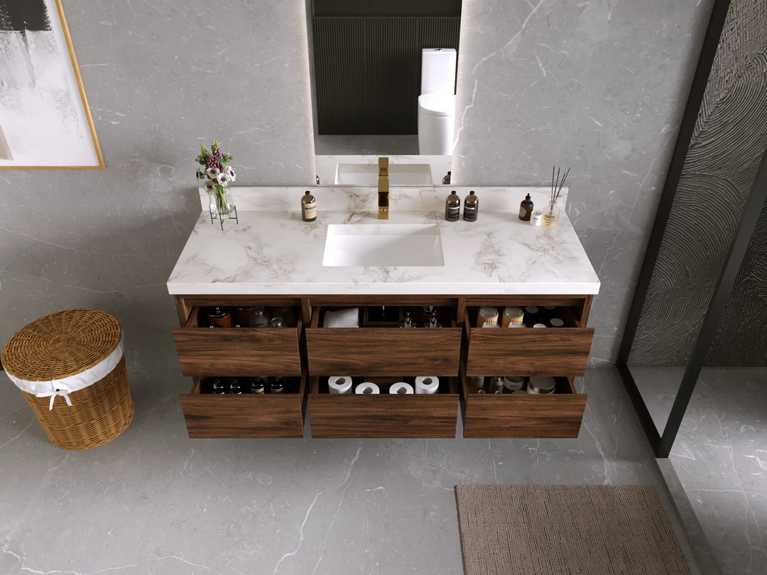 Madison Floating Teak 60 in. W x 22 in. D Single Sink Bathroom Vanity - Willow Bath and Vanity