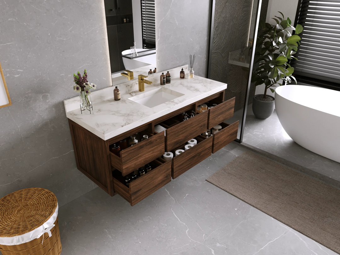 Madison Floating Teak 60 in. W x 22 in. D Single Sink Bathroom Vanity - Willow Bath and Vanity