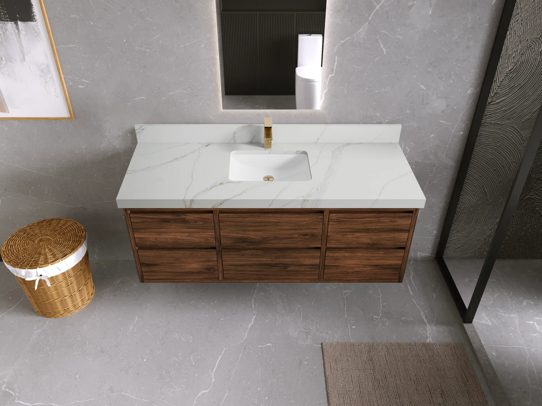 Madison Floating Teak 60 in. W x 22 in. D Single Sink Bathroom Vanity - Willow Bath and Vanity