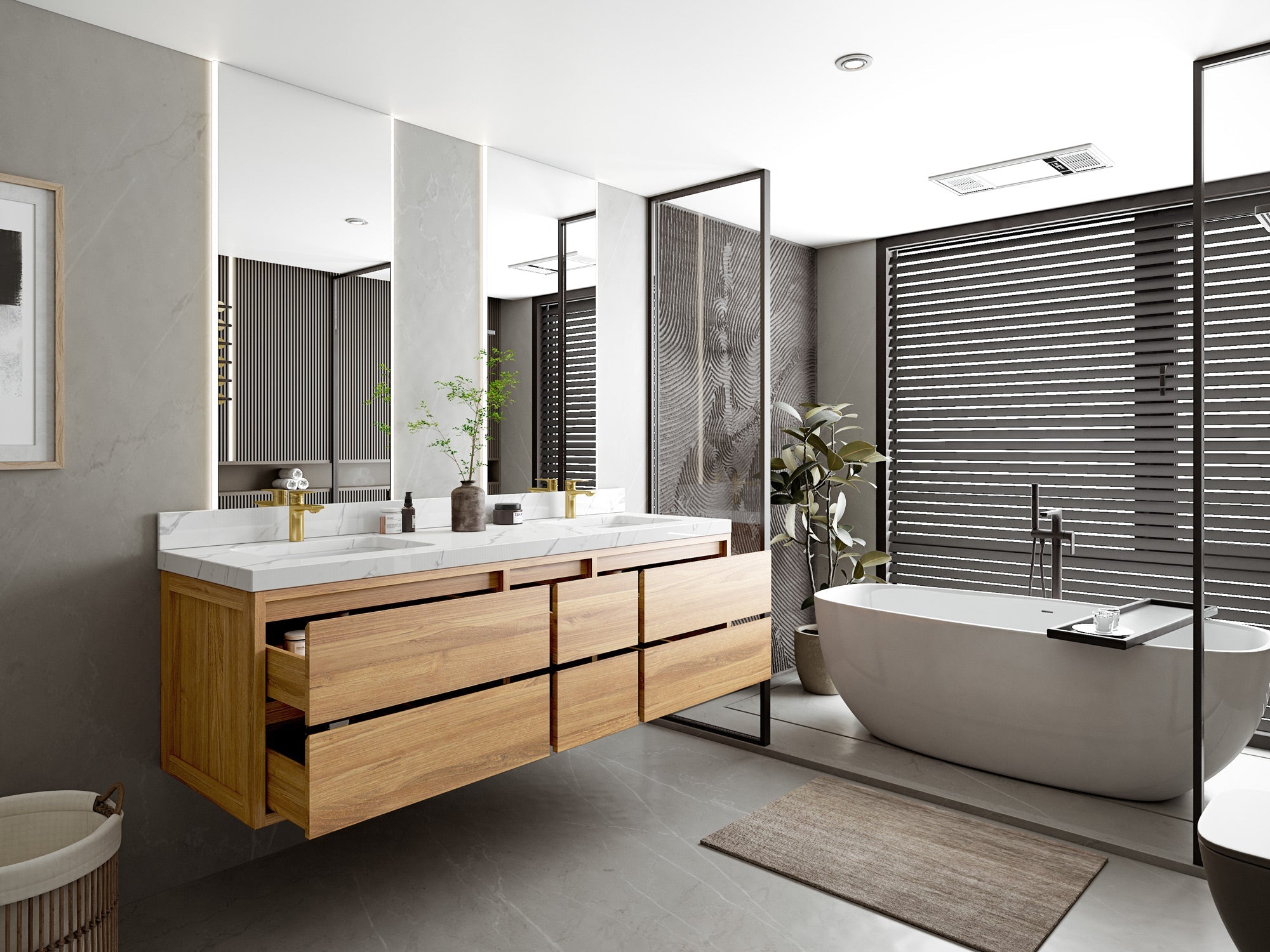 Madison Floating Teak 72 in. W x 22 in. D Double Sink Bathroom Vanity - Willow Bath and Vanity