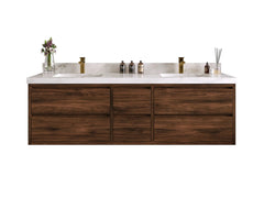 Madison Floating Teak 72 in. W x 22 in. D Double Sink Bathroom Vanity - photo 1