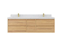 Madison Floating Teak 72 in. W x 22 in. D Double Sink Bathroom Vanity - photo 1