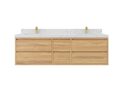 Madison Floating Teak 72 in. W x 22 in. D Double Sink Bathroom Vanity - Willow Bath and Vanity