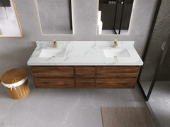 Madison Floating Teak 72 in. W x 22 in. D Double Sink Bathroom Vanity - photo 36