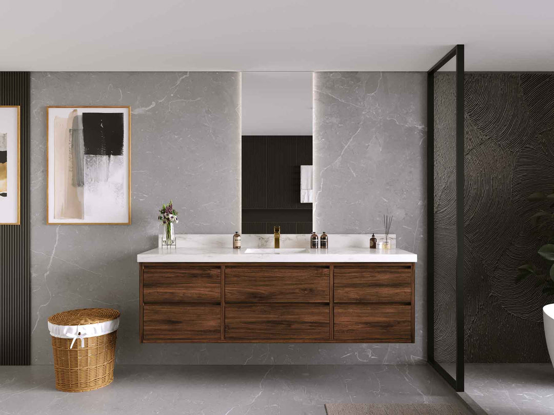 Madison Floating Teak 72 in. W x 22 in. D Single Sink Bathroom Vanity - Willow Bath and Vanity