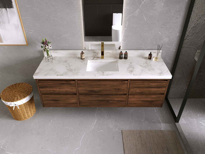 Madison Floating Teak 72 in. W x 22 in. D Single Sink Bathroom Vanity - photo 4