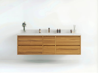 Madison Floating Teak 72 in. W x 22 in. D Single Sink Bathroom Vanity - Willow Bath and Vanity