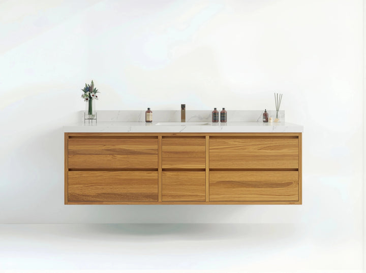 Madison Floating Teak 72 in. W x 22 in. D Single Sink Bathroom Vanity - photo 1