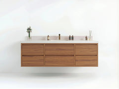 Madison Floating Teak 72 in. W x 22 in. D Single Sink Bathroom Vanity - photo 1