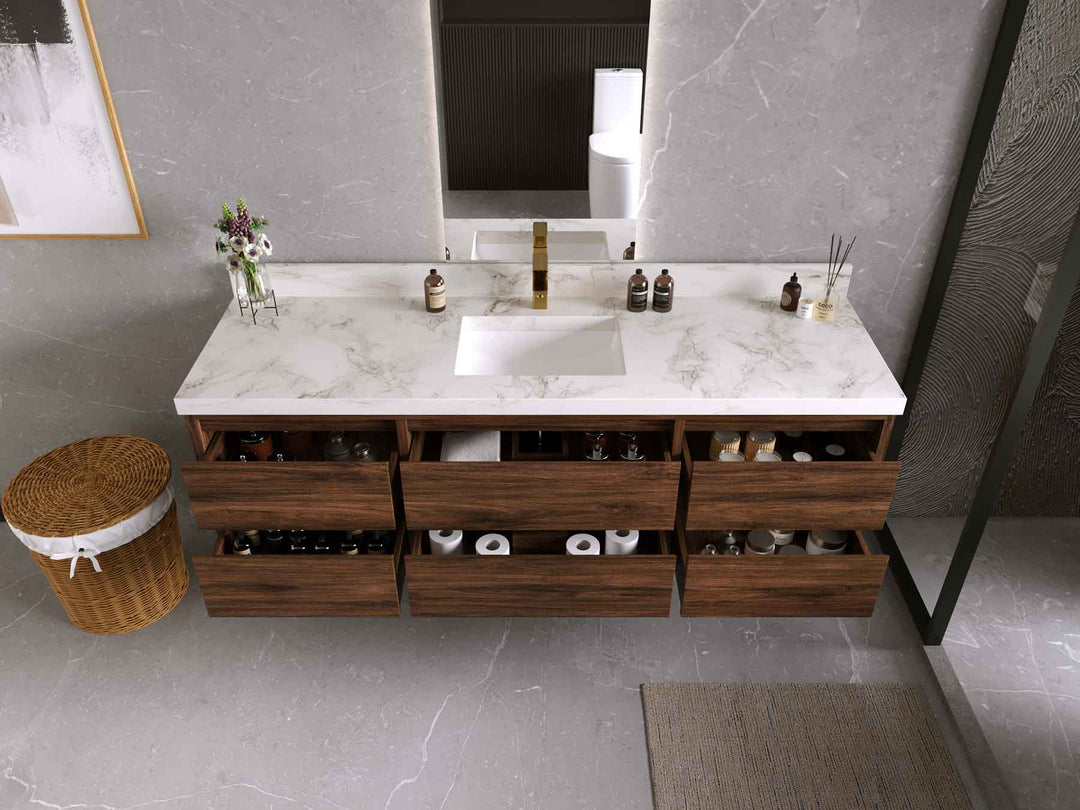 Madison Floating Teak 72 in. W x 22 in. D Single Sink Bathroom Vanity - Willow Bath and Vanity