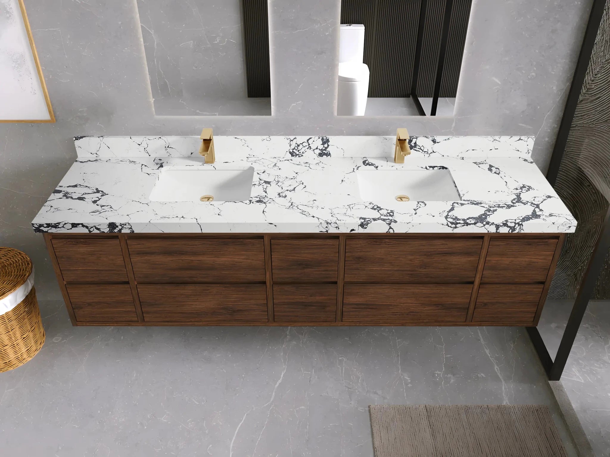 Madison Floating Teak 84 in. W x 22 in. D Double Sink Bathroom Vanity - Willow Bath and Vanity
