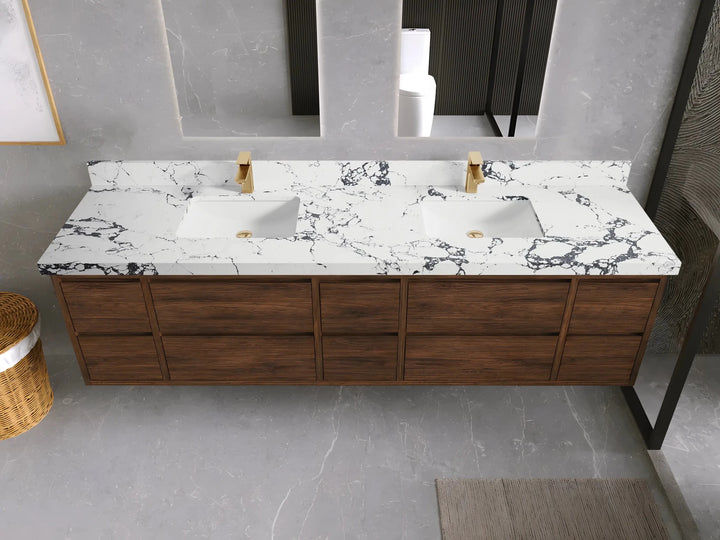 Madison Floating Teak 84 in. W x 22 in. D Double Sink Bathroom Vanity - photo 47