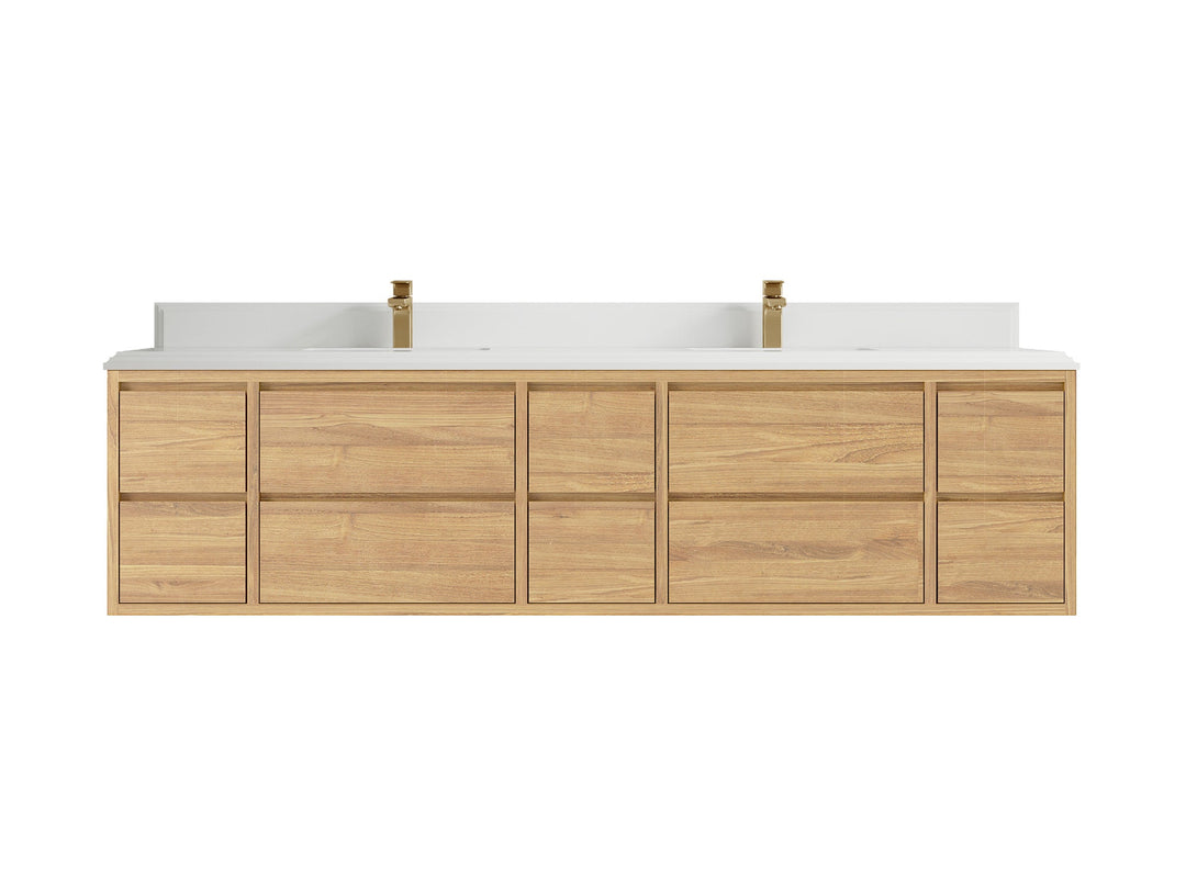 Madison Floating Teak 84 in. W x 22 in. D Double Sink Bathroom Vanity - Willow Bath and Vanity