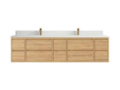 Madison Floating Teak 84 in. W x 22 in. D Double Sink Bathroom Vanity - Willow Bath and Vanity