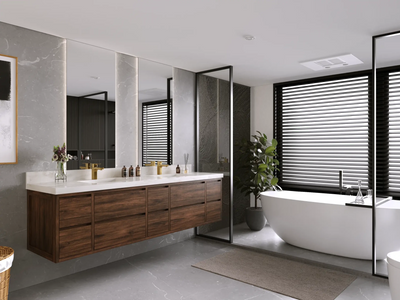 Madison Floating Teak 84 in. W x 22 in. D Double Sink Bathroom Vanity - Willow Bath and Vanity