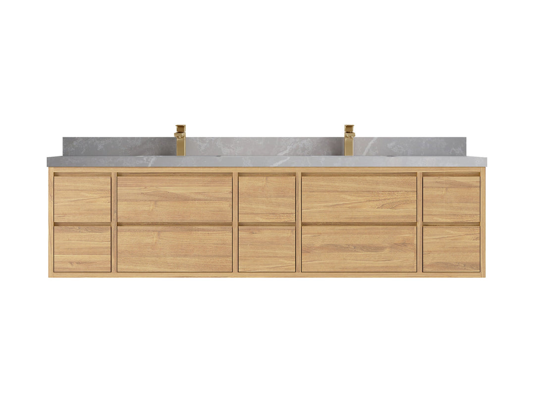 Madison Floating Teak 84 in. W x 22 in. D Double Sink Bathroom Vanity - Willow Bath and Vanity