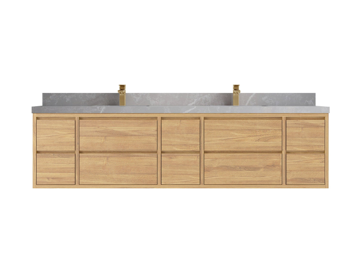 Madison Floating Teak 84 in. W x 22 in. D Double Sink Bathroom Vanity - Willow Bath and Vanity