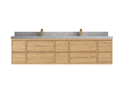 Madison Floating Teak 84 in. W x 22 in. D Double Sink Bathroom Vanity - Willow Bath and Vanity