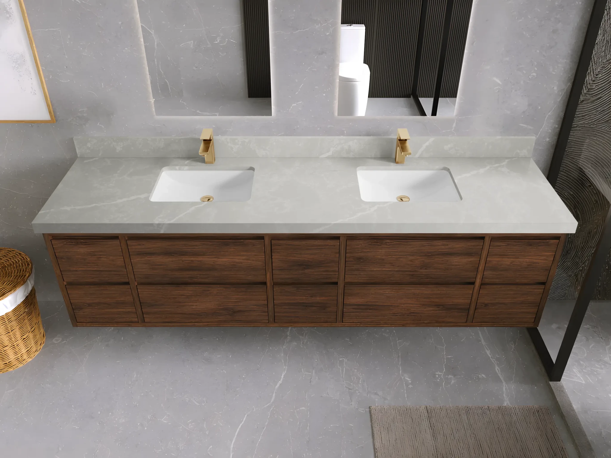 Madison Floating Teak 84 in. W x 22 in. D Double Sink Bathroom Vanity - Willow Bath and Vanity