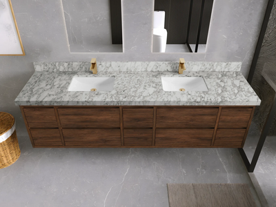 Madison Floating Teak 84 in. W x 22 in. D Double Sink Bathroom Vanity - Willow Bath and Vanity