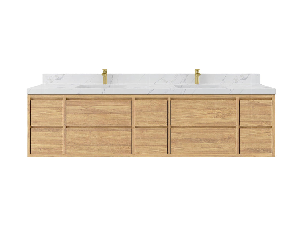 Madison Floating Teak 84 in. W x 22 in. D Double Sink Bathroom Vanity - Willow Bath and Vanity