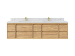 Madison Floating Teak 84 in. W x 22 in. D Double Sink Bathroom Vanity - photo 1