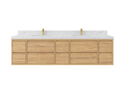 Madison Floating Teak 84 in. W x 22 in. D Double Sink Bathroom Vanity - Willow Bath and Vanity