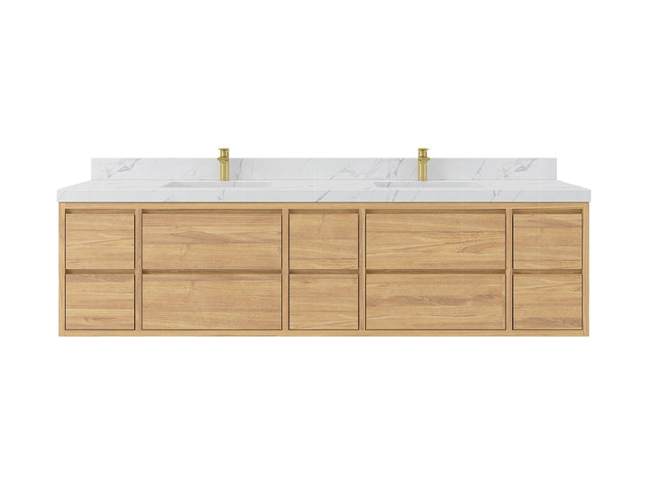 Madison Floating Teak 84 in. W x 22 in. D Double Sink Bathroom Vanity - photo 1