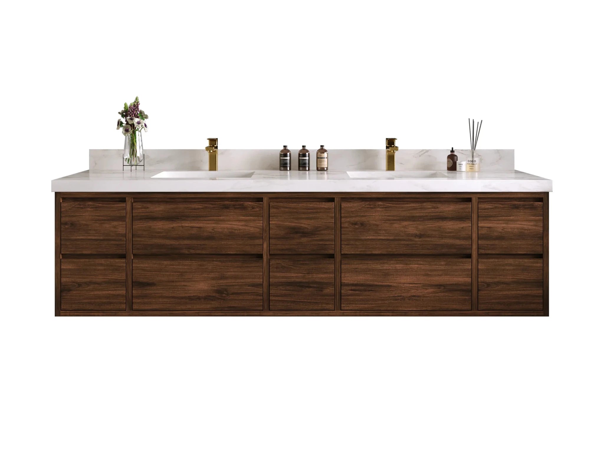 Madison Floating Teak 84 in. W x 22 in. D Double Sink Bathroom Vanity - Willow Bath and Vanity