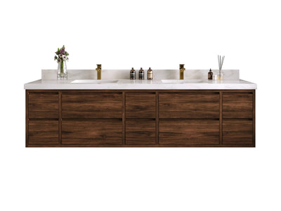 Madison Floating Teak 84 in. W x 22 in. D Double Sink Bathroom Vanity - Willow Bath and Vanity