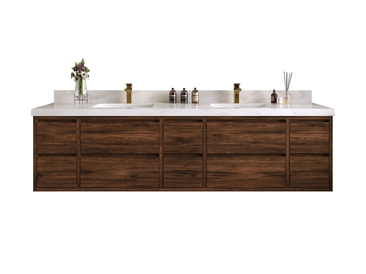 Madison Floating Teak 84 in. W x 22 in. D Double Sink Bathroom Vanity - photo 1