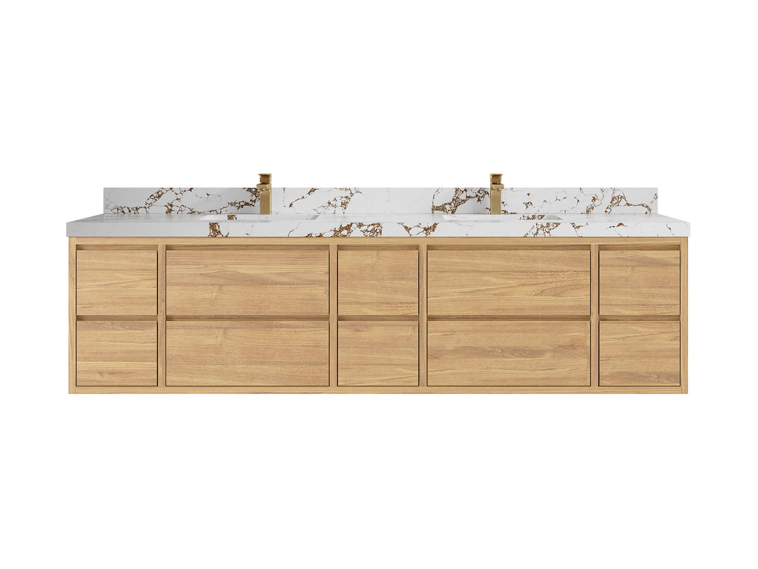Madison Floating Teak 84 in. W x 22 in. D Double Sink Bathroom Vanity - Willow Bath and Vanity