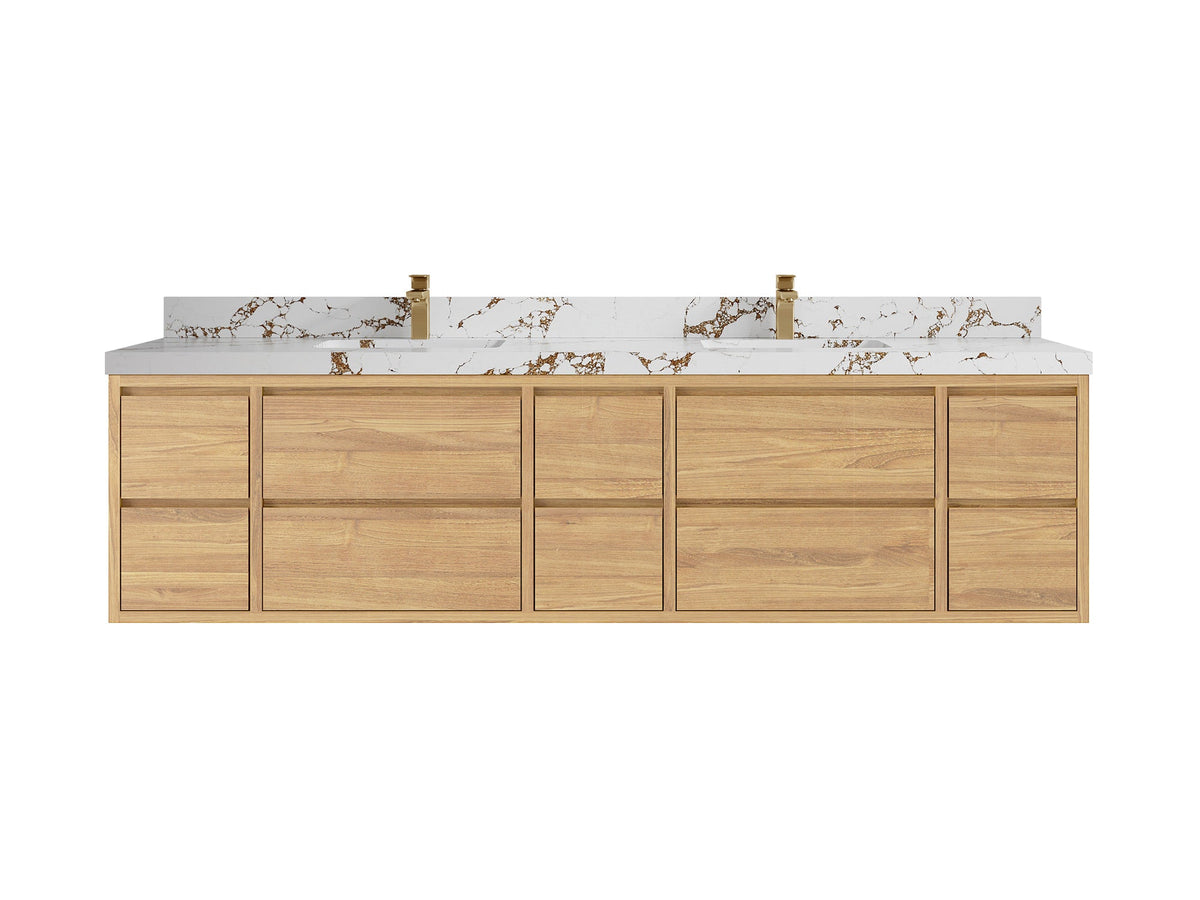 Madison Floating Teak 84 in. W x 22 in. D Double Sink Bathroom Vanity - Willow Bath and Vanity