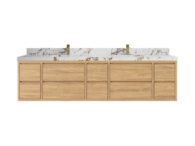 Madison Floating Teak 84 in. W x 22 in. D Double Sink Bathroom Vanity - Willow Bath and Vanity