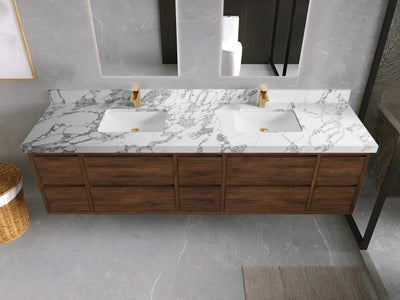 Madison Floating Teak 84 in. W x 22 in. D Double Sink Bathroom Vanity - Willow Bath and Vanity