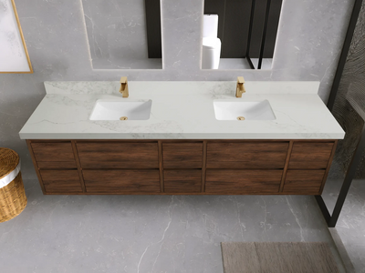 Madison Floating Teak 84 in. W x 22 in. D Double Sink Bathroom Vanity - Willow Bath and Vanity