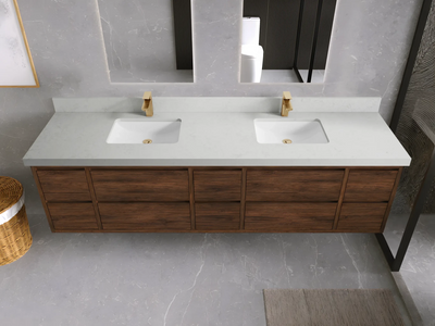 Madison Floating Teak 84 in. W x 22 in. D Double Sink Bathroom Vanity - Willow Bath and Vanity