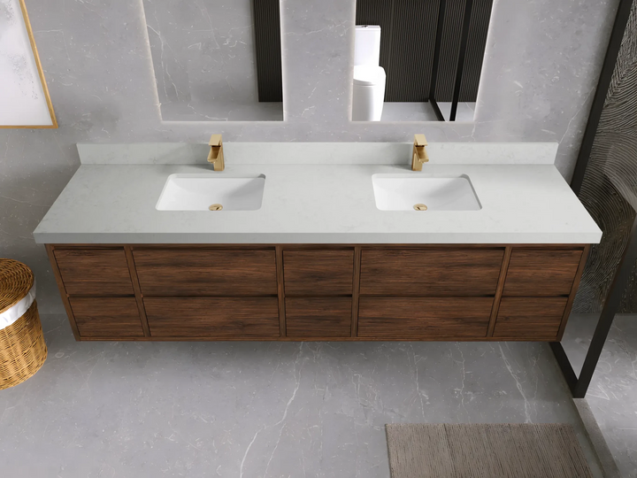 Madison Floating Teak 84 in. W x 22 in. D Double Sink Bathroom Vanity - photo 14