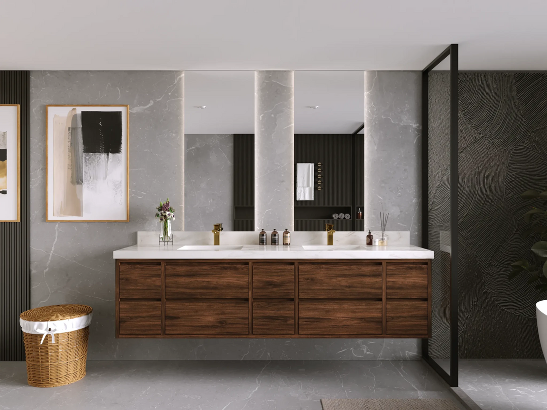 Madison Floating Teak 84 in. W x 22 in. D Double Sink Bathroom Vanity | 
              
                Dark Walnut Finish Teak
                
                  
             - MDS_TK_FLT_WLN_CA_PZ_84 - photo №4