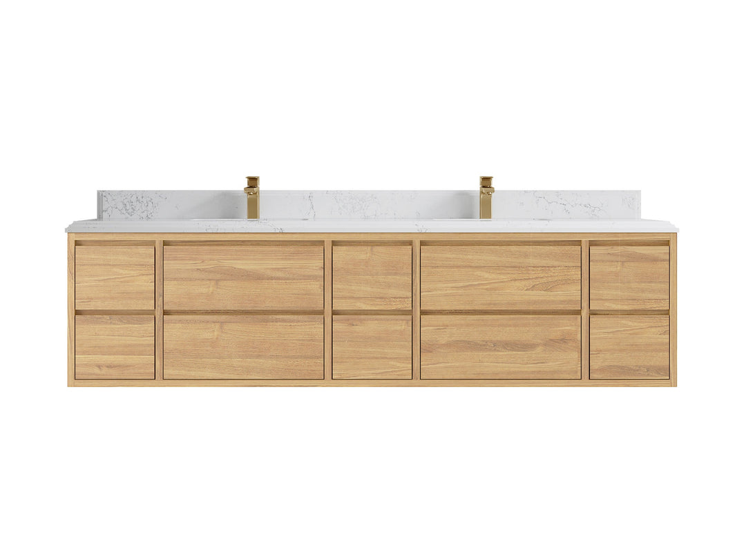 Madison Floating Teak 84 in. W x 22 in. D Double Sink Bathroom Vanity - Willow Bath and Vanity