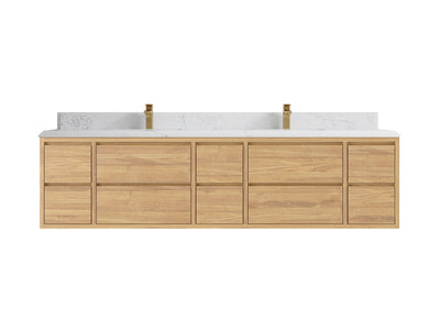 Madison Floating Teak 84 in. W x 22 in. D Double Sink Bathroom Vanity - Willow Bath and Vanity