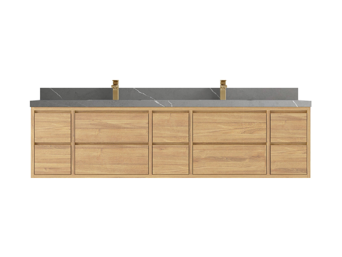 Madison Floating Teak 84 in. W x 22 in. D Double Sink Bathroom Vanity - Willow Bath and Vanity