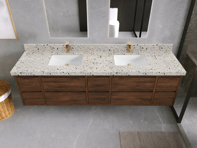 Madison Floating Teak 84 in. W x 22 in. D Double Sink Bathroom Vanity - Willow Bath and Vanity