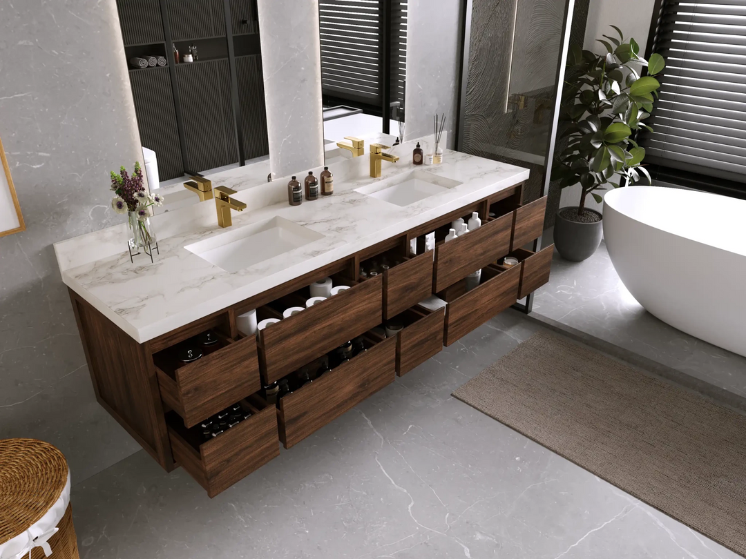 Madison Floating Teak 84 in. W x 22 in. D Double Sink Bathroom Vanity | 
              
                Dark Walnut Finish Teak
                
                  
             - MDS_TK_FLT_WLN_CA_PZ_84 - photo №3